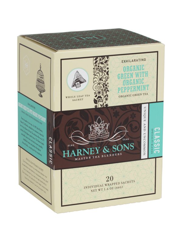 Organic Green Tea with Organic Peppermint, Box of 20 Individually Wrapped Sachets