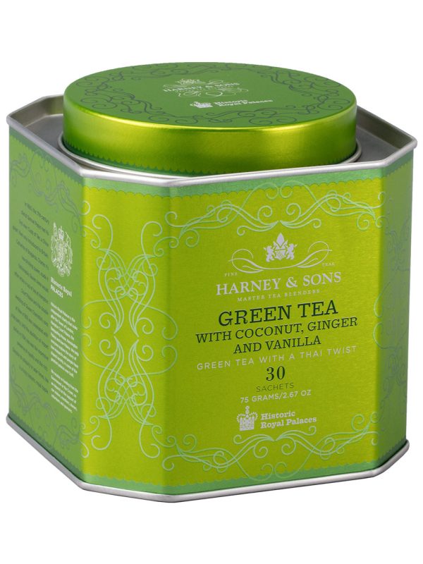 Green Tea with Coconut, Ginger and Vanilla, HRP Tin of 30 Sachets